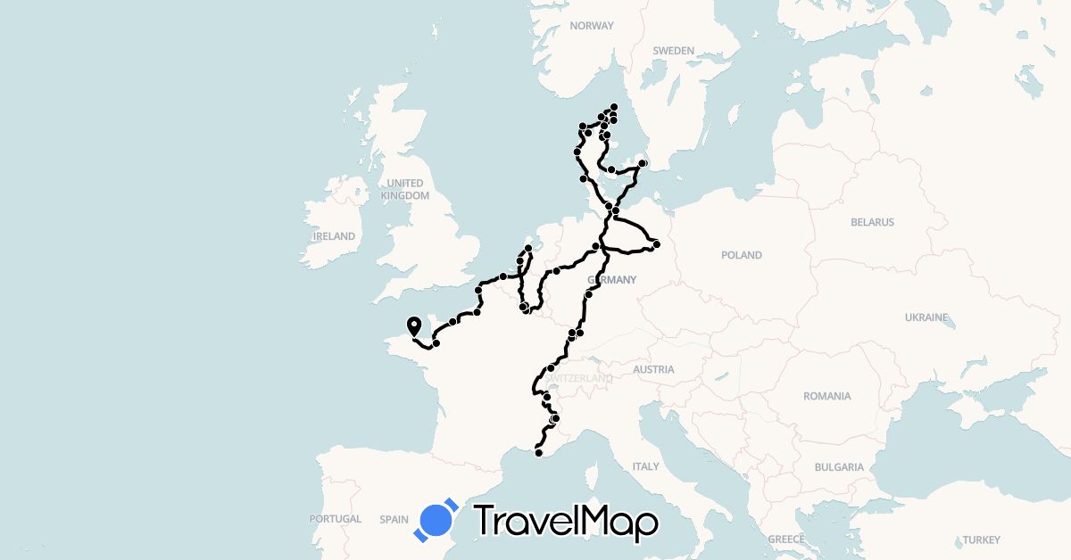 TravelMap itinerary: driving, coco l'iveco in Belgium, Germany, Denmark, France, Netherlands (Europe)
